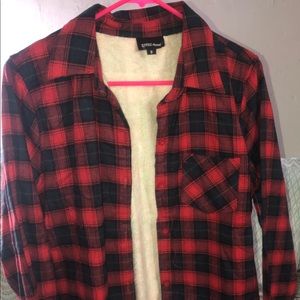 Sherpa lined buffalo plaid flannel top